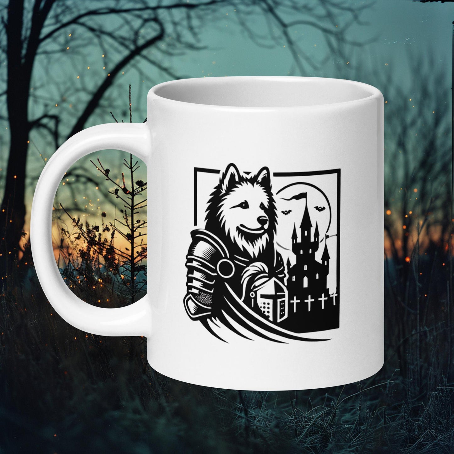 Knight of the Castle Mug – Finnish Lapphund in Gothic Armor Design