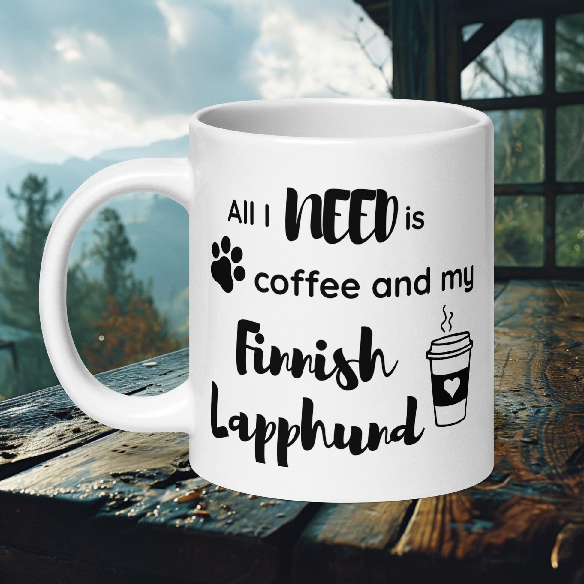 Finnish Lapphund Mug – 'All I Need is Coffee and My Finnish Lapphund' with Paw Print