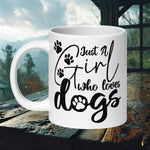 Finnish Lapphund Mug with "I’m Just a Girl Who Loves Dogs" text and paw prints—ideal for pet lovers and dog-loving girls.  